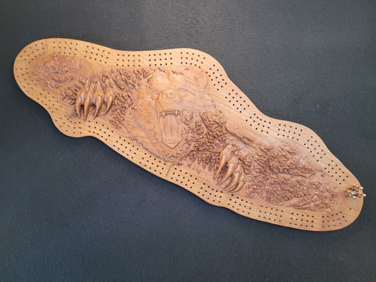 Grizzly Island - 3D Relief Cribbage Board - Cherry