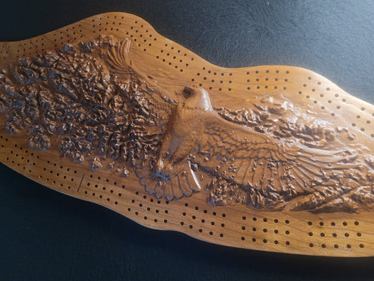 Eagle Island - 3D Relief Cribbage Board in Cherry - 25 inch