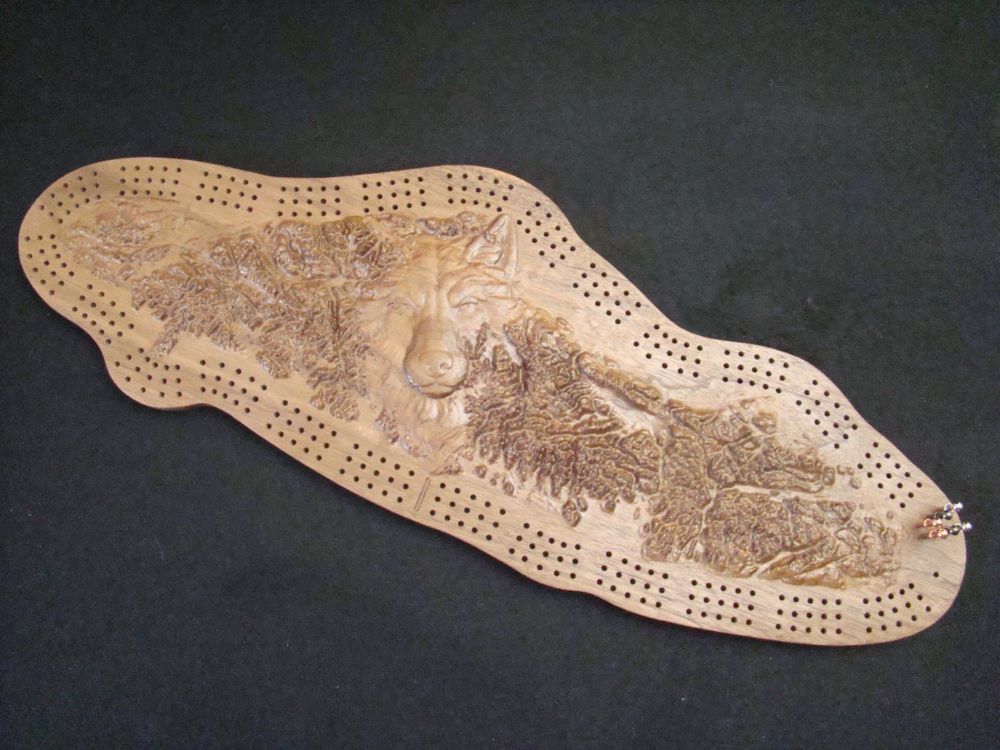 Wolf Island - 3D Relief Cribbage Board - Black Walnut - 22"