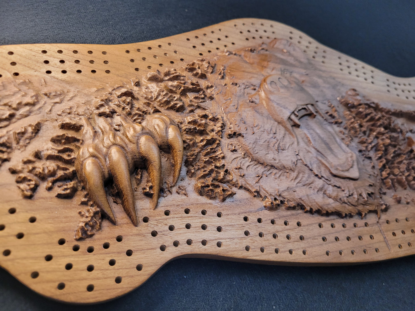 Grizzly Island - 3D Relief Cribbage Board - Cherry