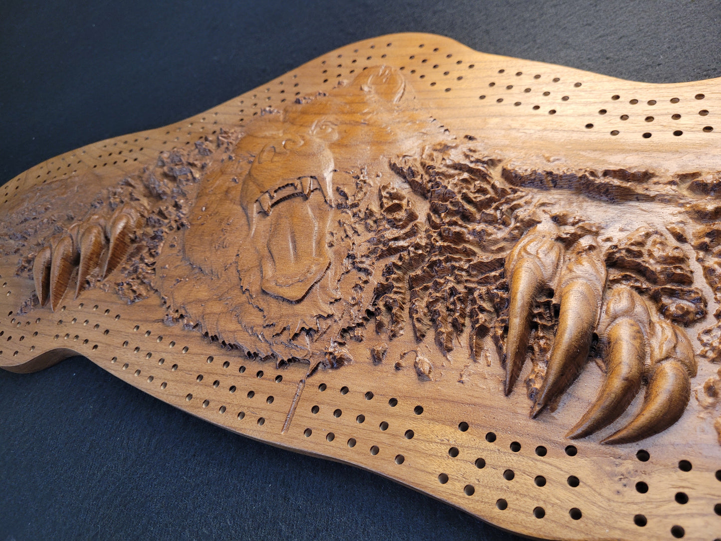 Grizzly Island - 3D Relief Cribbage Board - Cherry